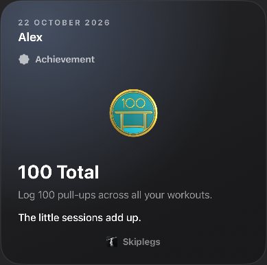 Story card: Alex earned the 100 Total pull-ups badge